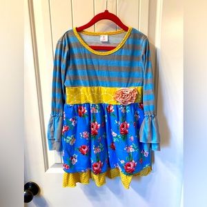 Girls winter sweater I blue and gray striped flower top I winter clothes